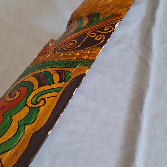 Vintage Large Hand Carved Painted Wood Indonesian Wall Mask - Picture 9 of 9